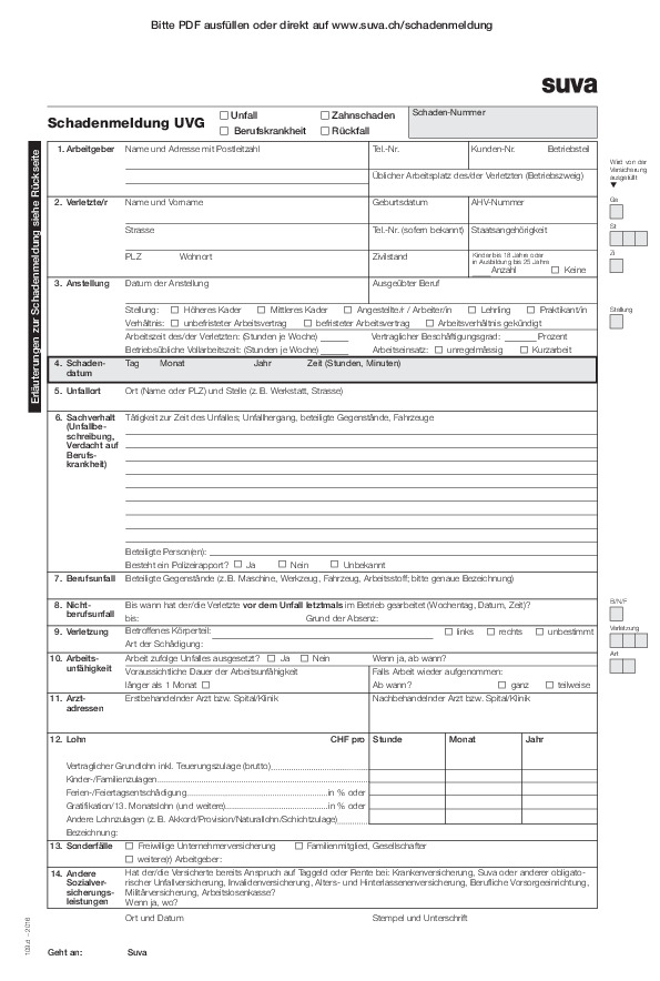 Formular: Schadenmeldung UVG